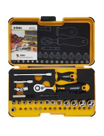 Felo Set of heads and bits with a ratchet and an ERGONIC handle in a case, 36 pcs 05783616