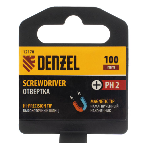 Screwdriver PH2x100 mm, CrV, three-component handle Denzel
