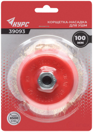 Корщетка-чашка, гайка М14, стальная латунированная волнистая проволока 100 мм, блистер