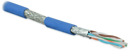 SFTP4-C6A-S23-IN-LSZH-BL-500 (500 m) Twisted pair cable, shielded (S/FTP), category 6a, 4 pairs (23 AWG), single-core (solid), each pair in foil, common shield - copper braid, for internal laying, ng(A)–HF, -20°C - +60°C, blue