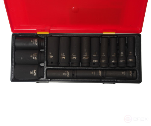 Набор головок торцевых 1/2" 12-гранных 10-32мм ударных глубоких 15 предметов в кейсе JTC