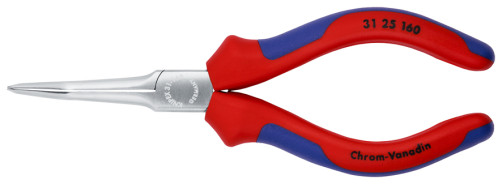 Long pliers, sharp flat smooth sponges 55 mm under 45°, L-160 mm, chrome, two-component handles