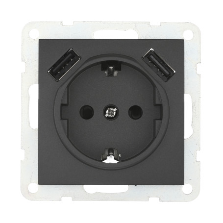 Socket with z/k + 2xUSB connector, 2A (black velvet) LK60