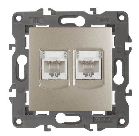 Розетка ЭРА Elegance 14-3108-04 информационная двойная 2хRJ45 IP20 шампань