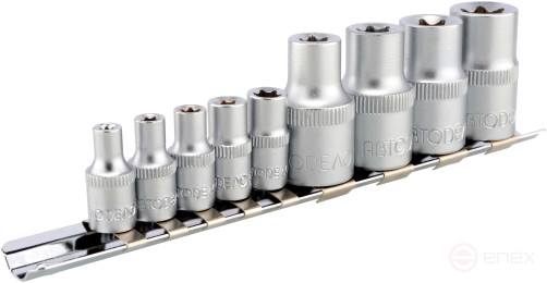 Набор головок TORX E4-E16 (DR1/4"&1/2"; 9пр; планка) (АвтоDело) 39829
