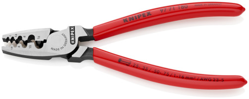 Press pliers for crimping contact sleeves, number of sockets: 9, 0.25 - 16.0 mm2 (AWG 23 - 5), L-180 mm, 1-k handles