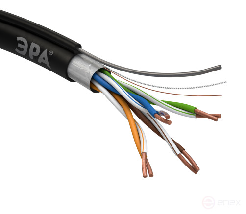 F-4-PE-T Кабель витая пара ЭРА F/UTP Cat5e 4x2x24 AWG CU PE + ТРОС OUTDOOR 305 м
