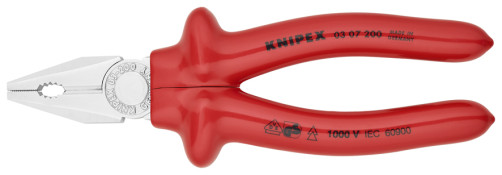 Плоскогубцы комб. VDE, рез: провол. ср. Ø 3.8 мм, твёрд. Ø 2.5 мм, кабель Ø 13 мм (16 мм²), L-200 мм, хром, 1-к ручки