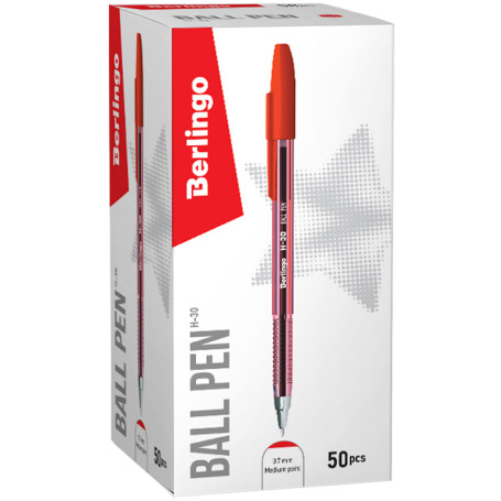 Set of ballpoint pens (50 pcs) "H-30", red, 0.7 mm