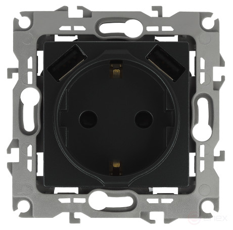 Розетка ЭРА Elegance 14-4109-05 2P+E 16A-250В штор. с 2xUSB 5В-3А антрацит