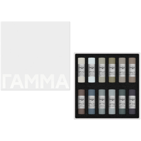 Pastel artistic range, 12 gray colors, cardboard. pack.