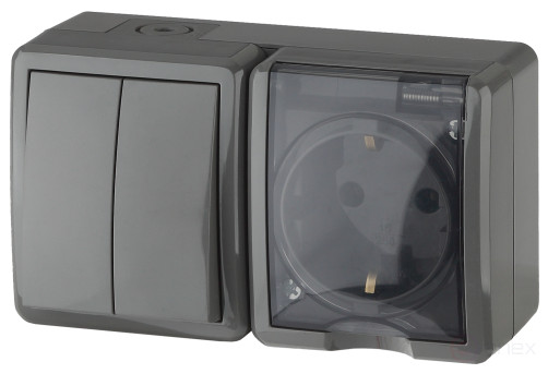 Socket Block with Switch ERA Expert 11-7402-03 Dual IP54 16A-10AX-250V AC Grey