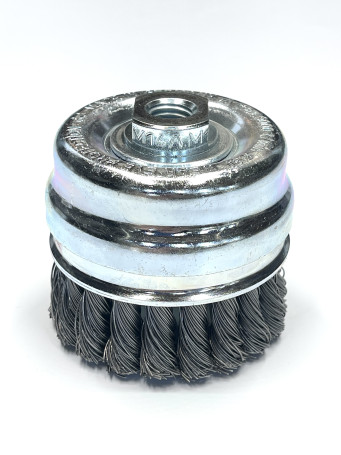 Brush cup harness, D100 mm, 26 bundles, straight steel wire STH 0.35 mm, landing hole 22.2 mm