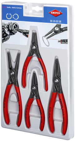 A set of precision forceps for internal and external locking rings, 4 items, holder