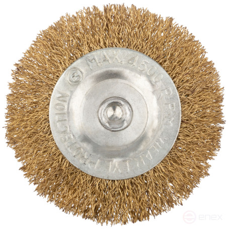 Корщетка дисковая прямая, со шпилькой, стальная латунированная волнистая проволока 75 мм