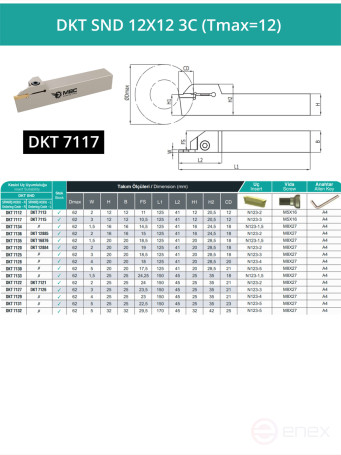 DKT SND 12X12 3C (Tmax=12) резец токарный правый отрезной, канавочный 12x12 мм / пластина N123G2-0300