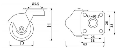 Wheel meb. d40 h52 with a platform with a cut.rim (ball), grey AKS