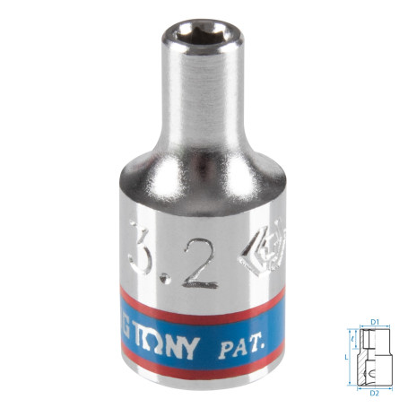 Головка торцевая стандартная шестигранная 1/4", 3,2 мм KING TONY 233532M