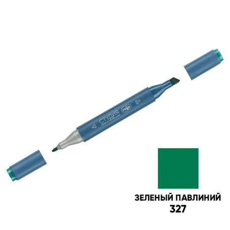 Double-sided marker for sketching Gamma "Studio", green peacock, triangular body, bullet-shaped/wedge-shaped. tips