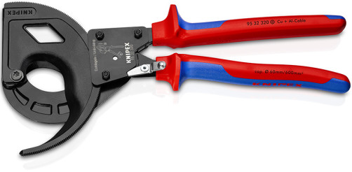 Cable cutter with ratchet, three-way gear drive, cut: cable Ø 60 mm (600 mm2, MCM 1200), L-320 mm, black, 2-k handles