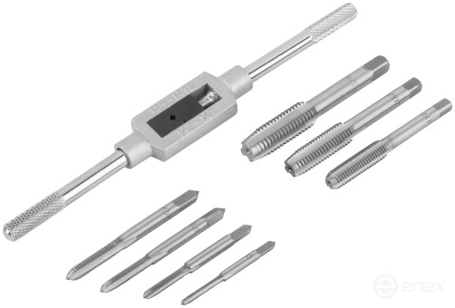 Метчики, легированная сталь Профи 7 шт. М3-М12, метчикодержатель универсальный, блистер