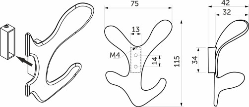 Крючок меб. четырехрожковый мет. KORAL черный матовый AKS