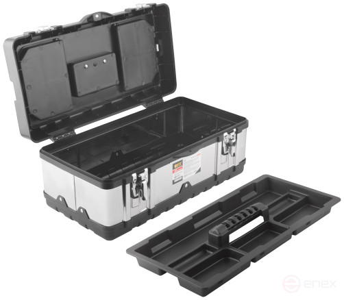 Plastic tool box 18" (450x250x195 mm) stainless steel locks and walls. steel