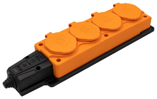 Колодка штепсельная NE-AD 4 гнезда с крышками, с заземлением, оранжевый/черный, каучук