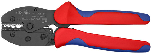 KNIPEX PreciForce® press pliers, press. and tubular cable lugs, joint. connectors are non-insulated, number of sockets: 4, 0.5 - 10.0 mm2 (20 -7 AWG), L-220 mm