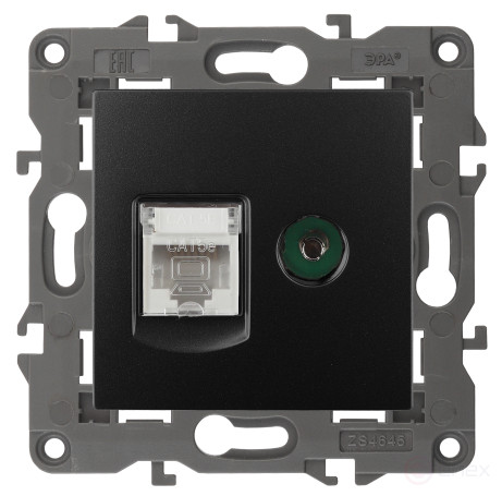 Розетка ЭРА Elegance 14-3110-05 RJ45+TV IP20 антрацит