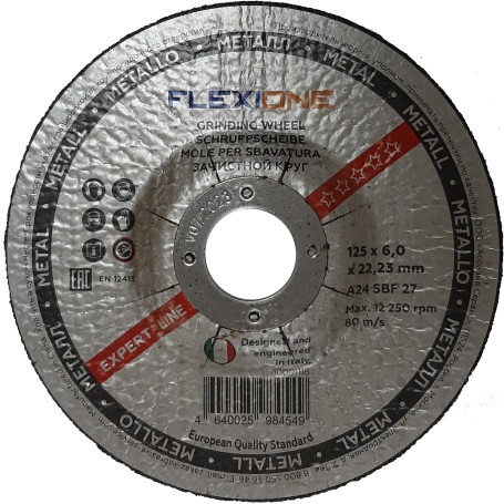 Stripping wheel metal/stainless steel 125x6x22,23 A24 SBF 27 Flexione Expe