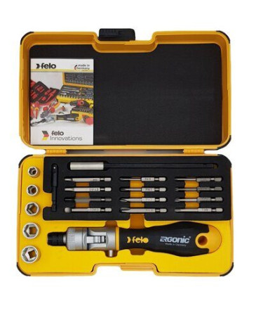 Felo Set of SL/PH/Hex/Tx bits and heads with Ergonic K rotary ratchet in a case, 20 pcs 06072056