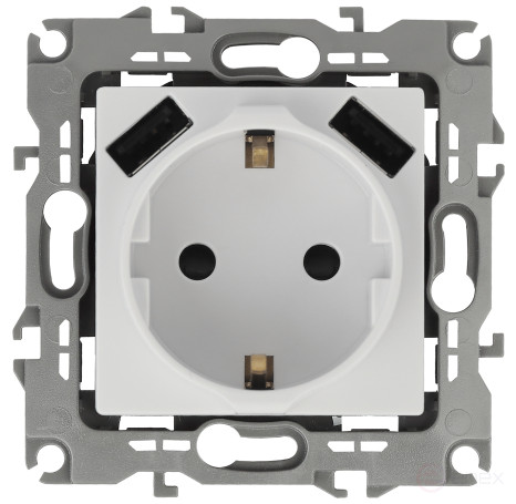 Розетка ЭРА Серия 12 12-4109-01 2P+E 16A-250В штор. с 2xUSB 5В-3А белый