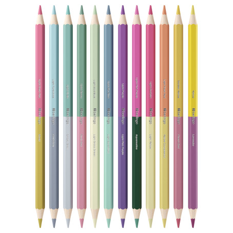 Colored pastel double-sided Berlingo "SuperSoft" pencils. Pastel", 24 colors, 12 pcs., sharpened, European weight