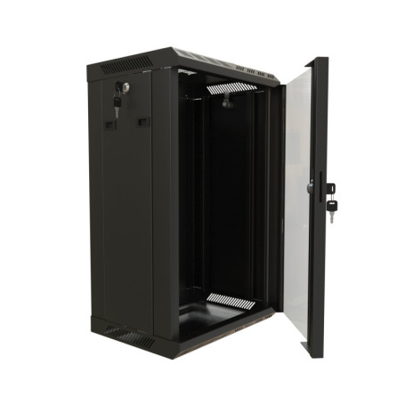 TDB-9U-GP-RAL9004 Шкаф настенный 10", 9U, 499,5х390х300, уст. размер 254 мм, со стеклянной дверью, открывающиеся стенки, возможность установки вентилятора, цвет черный (RAL 9004) (собранный)