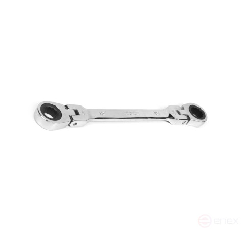 Ключ накидной двусторонний 12х13 мм трещоточный шарнирный хром HORTZ