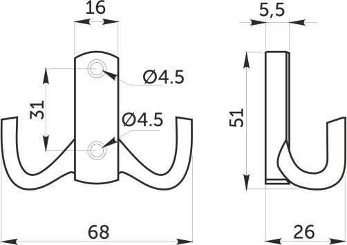 Крючок меб. двухрожковый мет. WP13 черный AKS