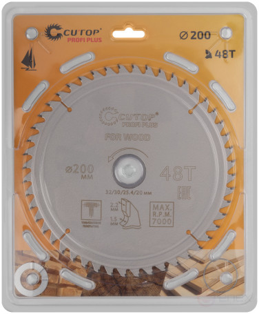 Диск пильный по дереву с тефлоновым покрытием 48Т, CUTOP Profi plus, 200 х 1,5/2,2 х 32/30/25,4/20 мм