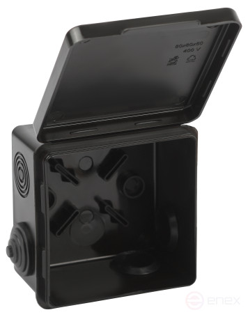 Soldering box ERA KOR-80-80-50- 7g-B open installation black 80x80x50mm with 7 vx hermetic leads. IP54
