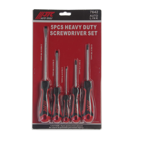 Set of reinforced screwdrivers, 5 pieces SL3.0x75, SL5.5x100, SL6.5x150, PH1x75, PH2x100 JTC/1