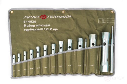 544620 Набор ключей трубчатых штампованных 12 предм. (6×7,8×9, 8×10,10×11,12×13,13×14,14×15,16×17,17×19,19×21,24×27,30×32мм; вороток 100,150 мм ) планшет тетрон.