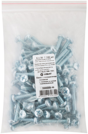 A semi-cylindrical screw. a head with a full thread of pins. DIN 7985 6x35 (packing 100 pcs)