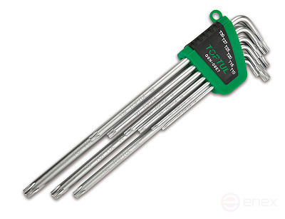 Набор Г-образных ключей TORX T10-T50 экстрадлинные с отверстием, 9 пр. TOPTUL GSN-09ET