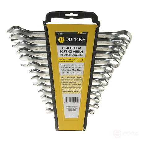 Set of keys combined (6,7,8,9,10,12,13,14,17,18,19,21,22mm) Holder 13 pieces CrV PRO EUREKA 5/20 "REPAIR"