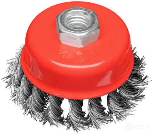 Cup holder, M14 nut, 75 mm twisted steel wire, blister
