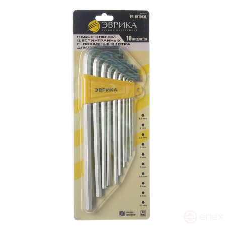 Набор ключей шестигранных ER-15101XL:Г-образных экстра длинных 1.5-10мм 10пр. ЭВРИКА /1/12/60