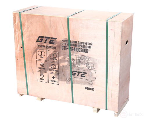 Pneumatic compressor 220V 2.2kW 8atm. 300L/min. receiver-100L piston belt GTE