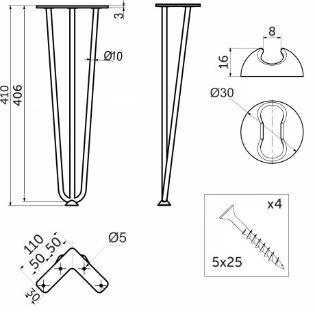 Опора меб. FLASH h410, черный AKS
