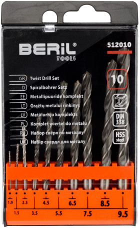 A set of metal drills 1.0-9.5mm (10 pcs.pl/case) BERIL