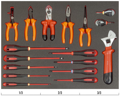 Fit&Go Набор изолированных инструментов: отвертки + шарнирно-губцевый инструмент + разводные ключи в ложементе, 17 предметов